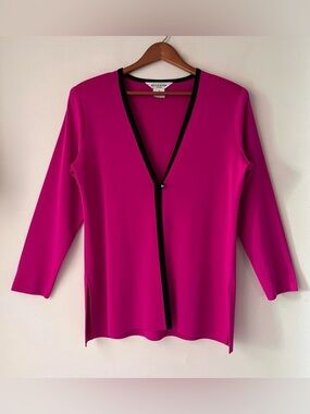 MISOOK Fuchsia V-Neck Tunic Knit One-Button Cardigan Top with Black Trim Sz SP
